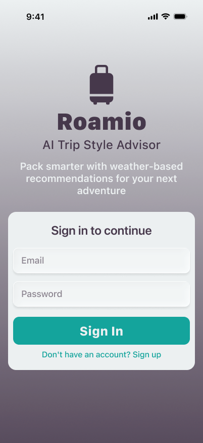 Login page