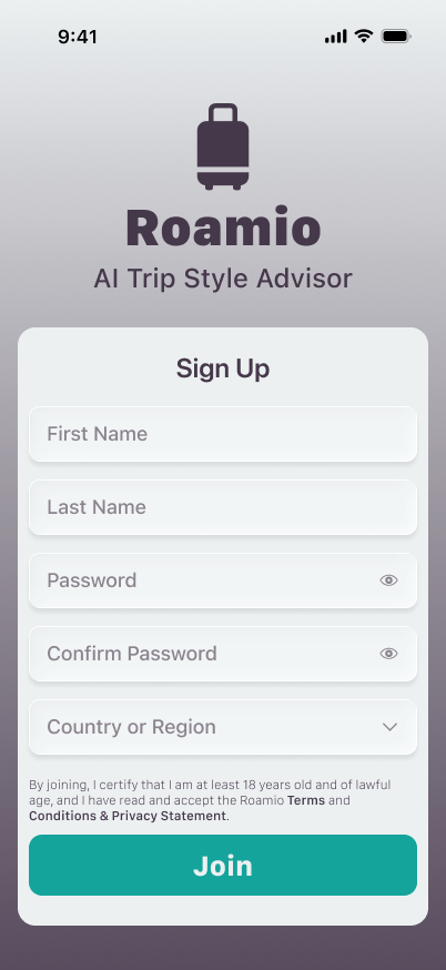Signup page